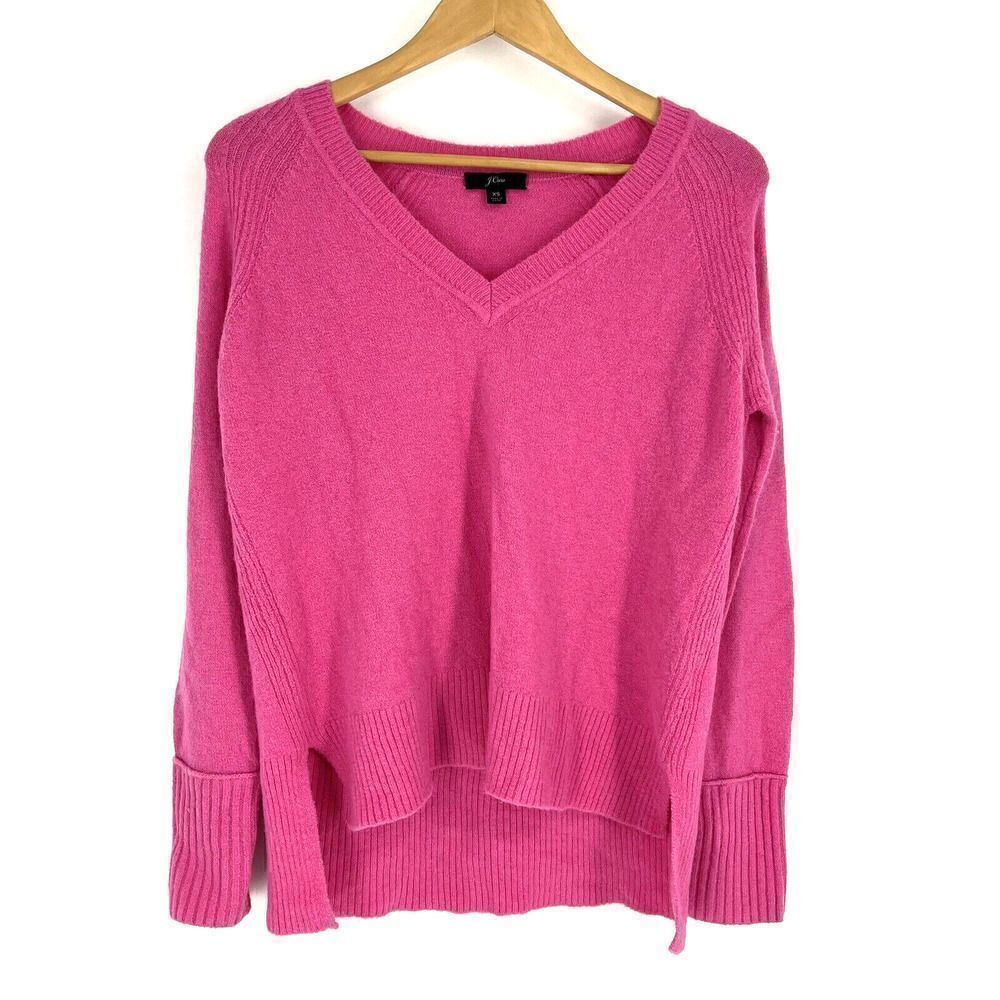 J Crew Sweater Size XS Womens Pink Side Slit V Neck Supersoft Yarn Knit Pullover
